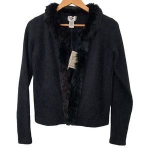 Vintage 80’s Lambswool Agora Trimmed Black Cardigan Sz S